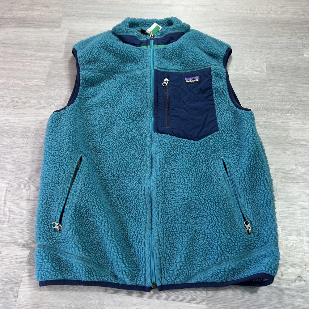 Patagonia Retro-X Vest Mens Medium Blue Sherpa Fleece Full Zip Pockets 23047